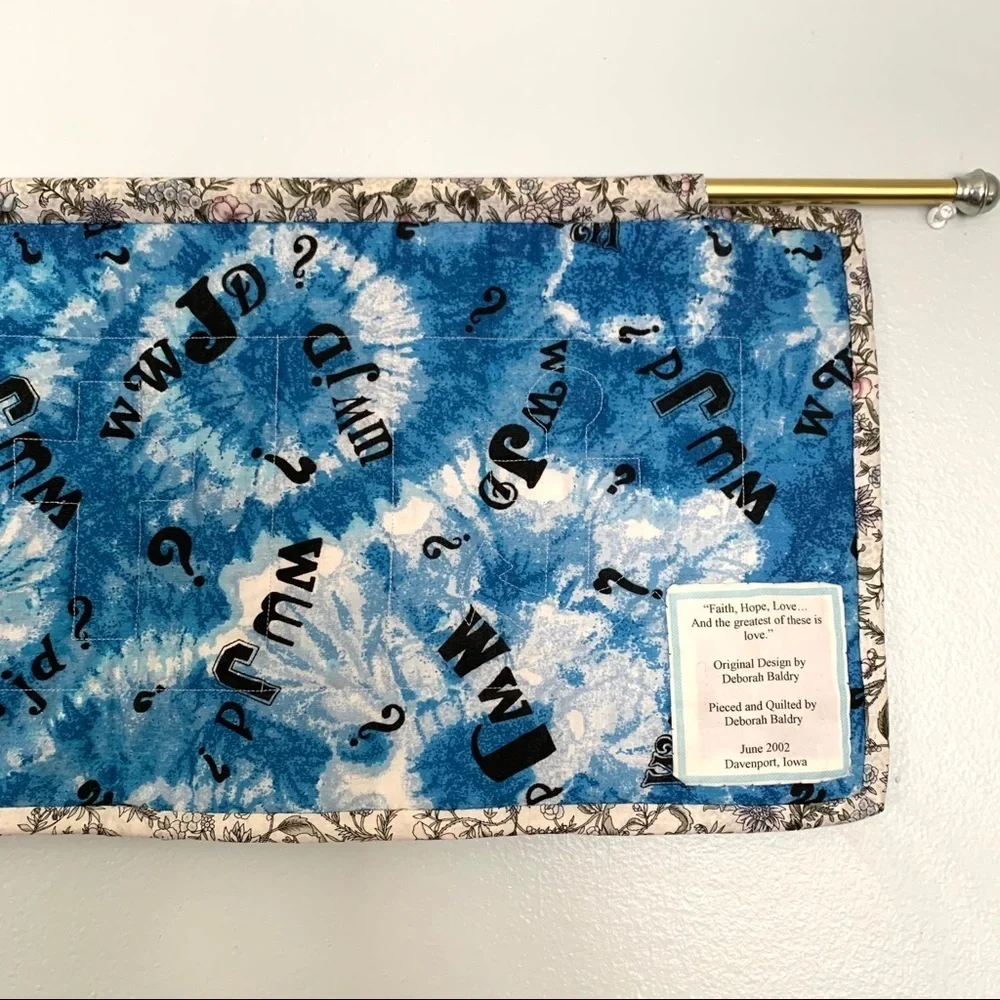 Vintage Handmade Faith Hope Love Quilted Tapestry
